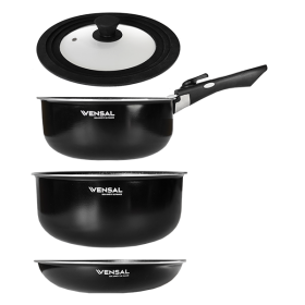 Набор из 2-х кастрюль и сковороды со съемной ручкой крышкой Vensal (), 5 предметов, алюминий - 1