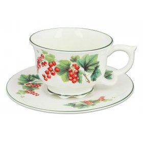 Чашка с блюдцем Красная смородина Carmani (Польша), 2 предмета, костяной фарфор - 1