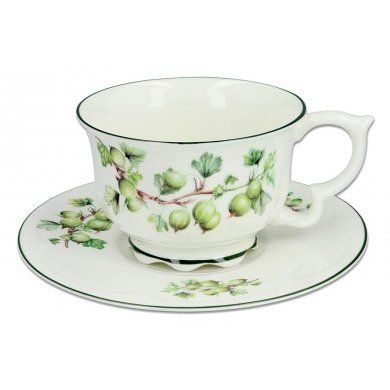 Чашка с блюдцем Крыжовник Carmani (Польша), 2 предмета, костяной фарфор - 1