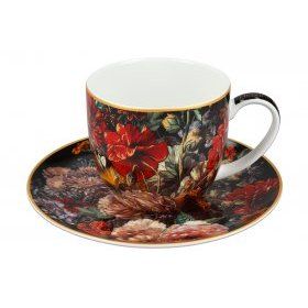 Чашка с блюдцем Натюрморт маками Carmani (Польша), 2 предмета, костяной фарфор - 1