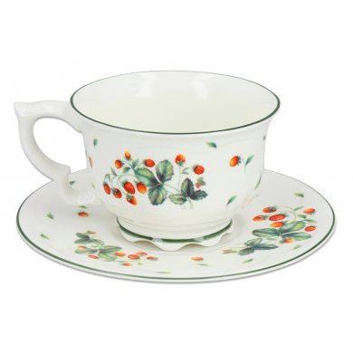 Чашка с блюдцем Земляника Carmani (Польша), 2 предмета, костяной фарфор - 2
